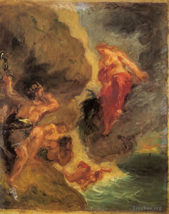Ferdinand Victor Eugène Delacroix Peinture à l'huile - Junon d'hiver et Éole