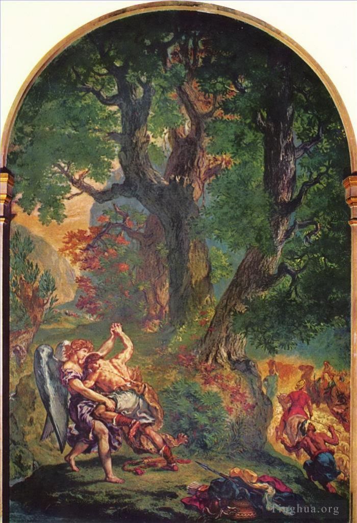 Ferdinand Victor Eugène Delacroix Peinture à l'huile - Le combat de Jacob avec l'ange 1861
