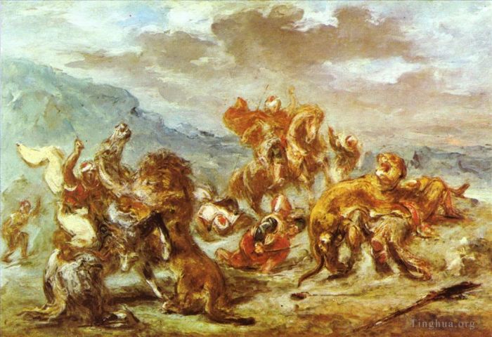Ferdinand Victor Eugène Delacroix Peinture à l'huile - Chasse au lion