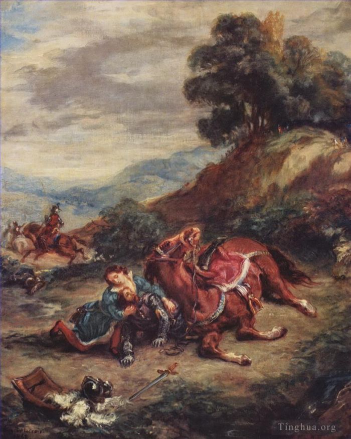 Ferdinand Victor Eugène Delacroix Peinture à l'huile - La mort de Laras 1858
