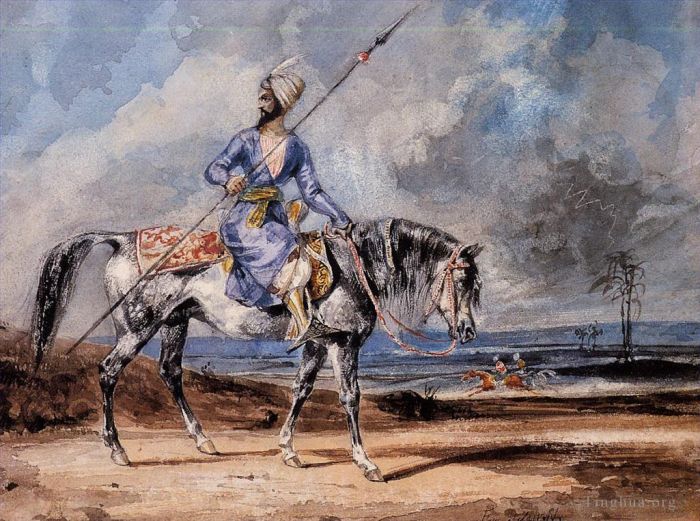Ferdinand Victor Eugène Delacroix Types de peintures - Un turc sur un cheval gris