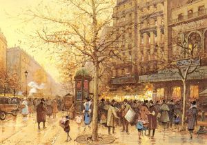 Eugène Galien-Laloue œuvres - Une scène de rue parisienne parisienne