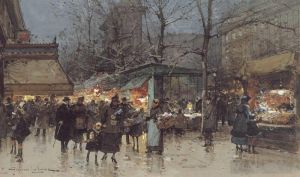 Eugène Galien-Laloue œuvres - Sur un Grand Boulevard au Crépuscule Parisien
