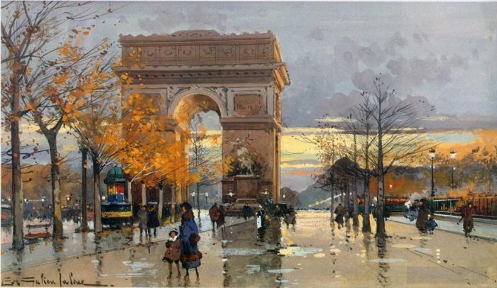 Eugène Galien-Laloue Types de peintures - Place de l'Étoile à prés de la pluie