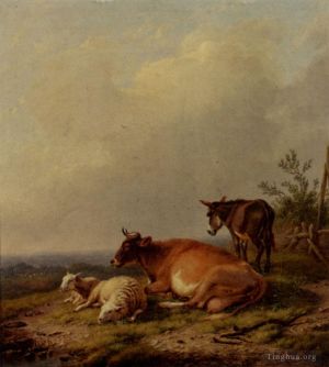 Eugène Verboeckhoven œuvres - Une vache, un mouton et un âne