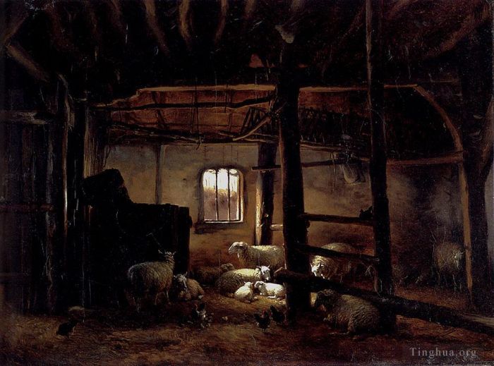 Eugène Verboeckhoven Peinture à l'huile - Dans l'écurie