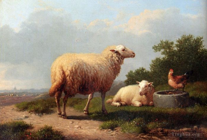 Eugène Verboeckhoven Peinture à l'huile - Moutons dans un pré