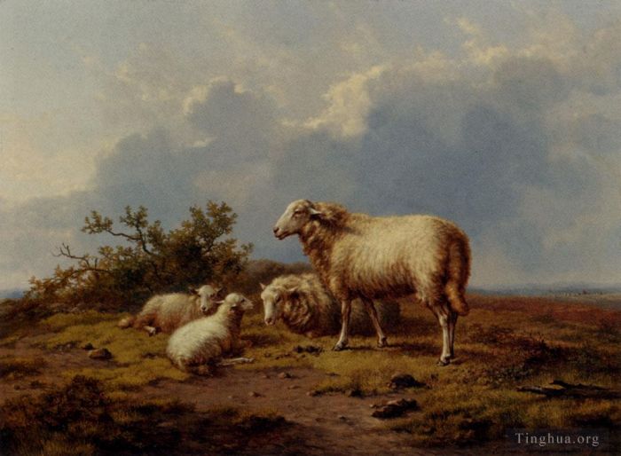 Eugène Verboeckhoven Peinture à l'huile - Moutons dans le pré