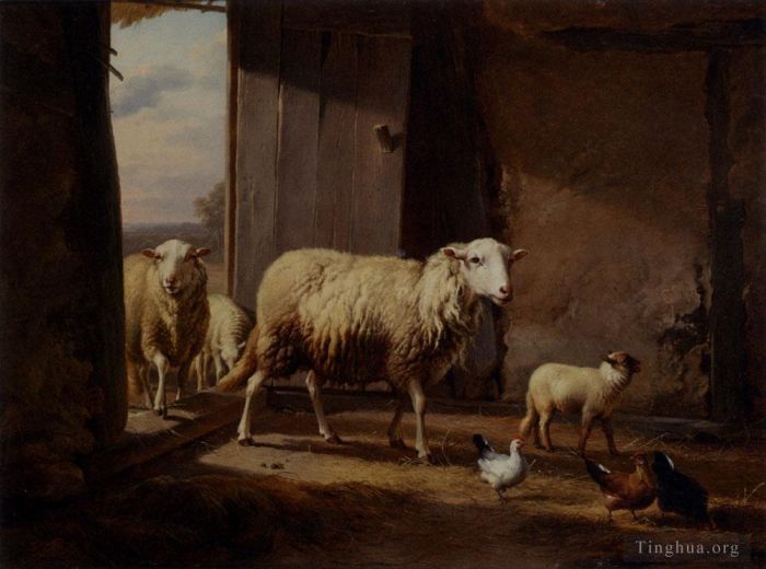 Eugène Verboeckhoven Peinture à l'huile - Moutons revenant du pâturage