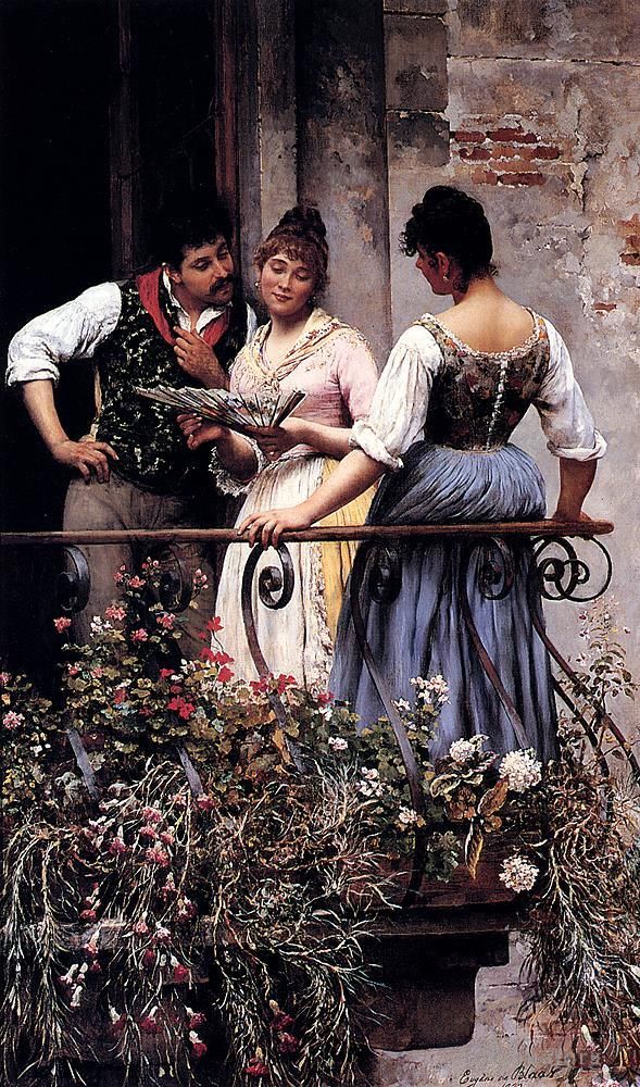 Eugene de Blaas Peinture à l'huile - De sur la dame du balcon