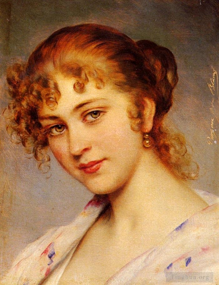 Eugene de Blaas Peinture à l'huile - Von Un portrait d'une jeune femme