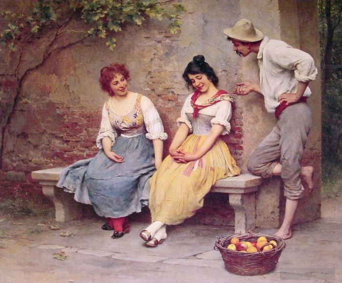 Eugene de Blaas Peinture à l'huile - De La dame du flirt