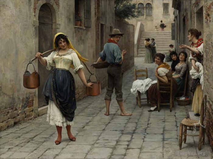 Eugene de Blaas Peinture à l'huile - Von Catch of the Day dame