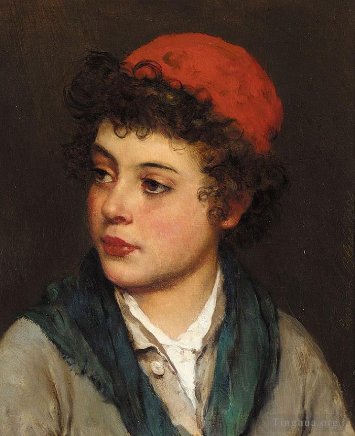 Eugene de Blaas Peinture à l'huile - Von Portrait d'une dame garçon