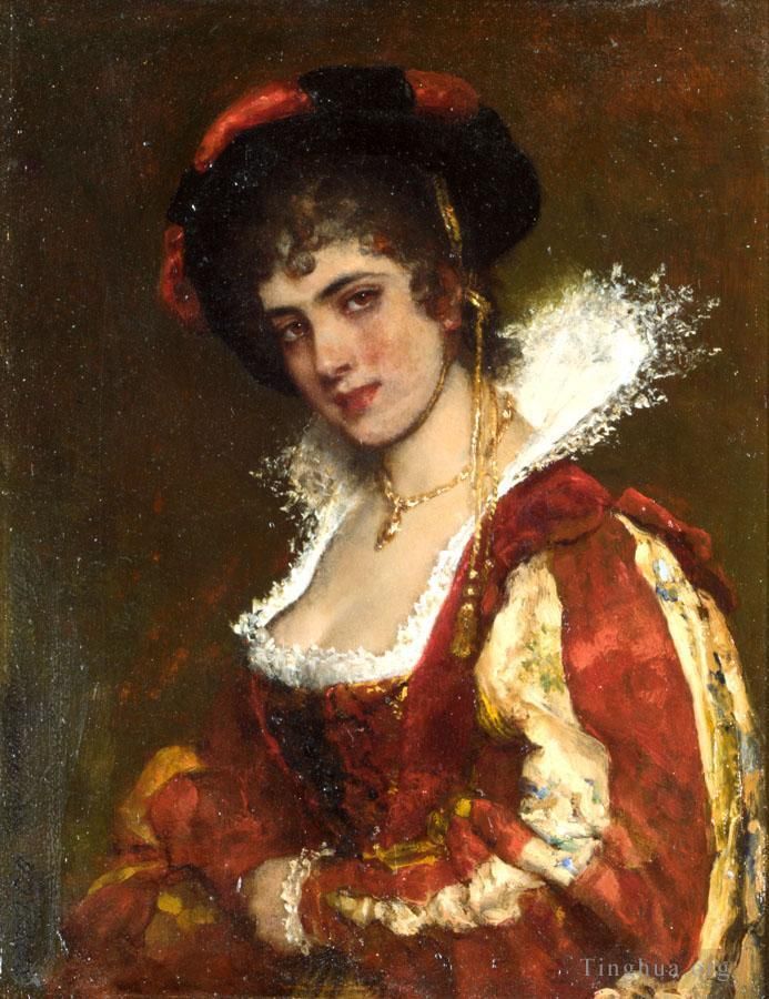 Eugene de Blaas Peinture à l'huile - Von Portrait d'une dame vénitienne