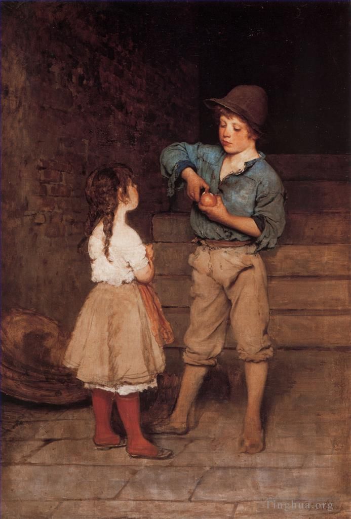 Eugene de Blaas Peinture à l'huile - Dame de deux enfants