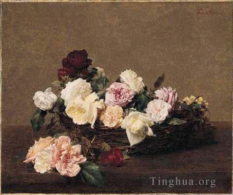 Henri Fantin-Latour Peinture à l'huile - Un panier de roses