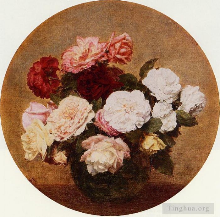 Henri Fantin-Latour Peinture à l'huile - Un grand bouquet de roses