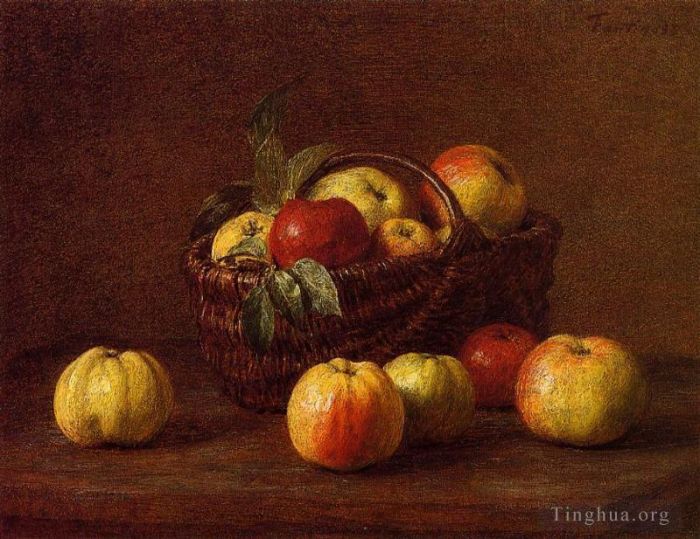 Henri Fantin-Latour Peinture à l'huile - Pommes dans un panier sur une table