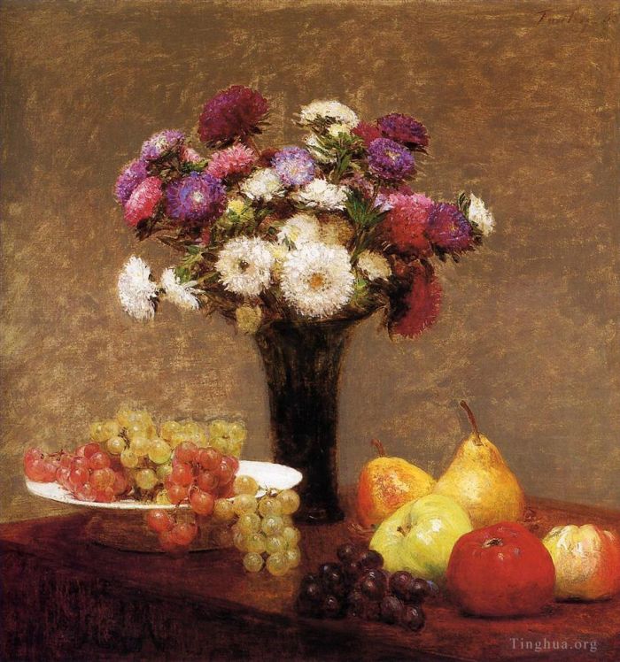 Henri Fantin-Latour Peinture à l'huile - Asters et fruits sur une table