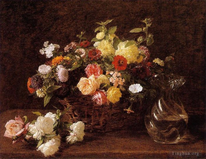Henri Fantin-Latour Peinture à l'huile - Panier de fleurs