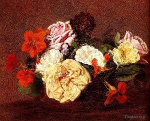 Henri Fantin-Latour œuvres - Bouquet De Roses Et Capucines
