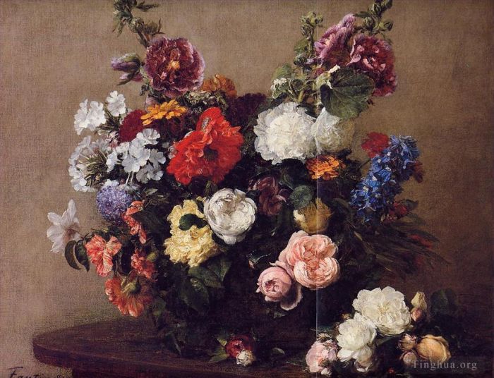 Henri Fantin-Latour Peinture à l'huile - Bouquet de fleurs diverses