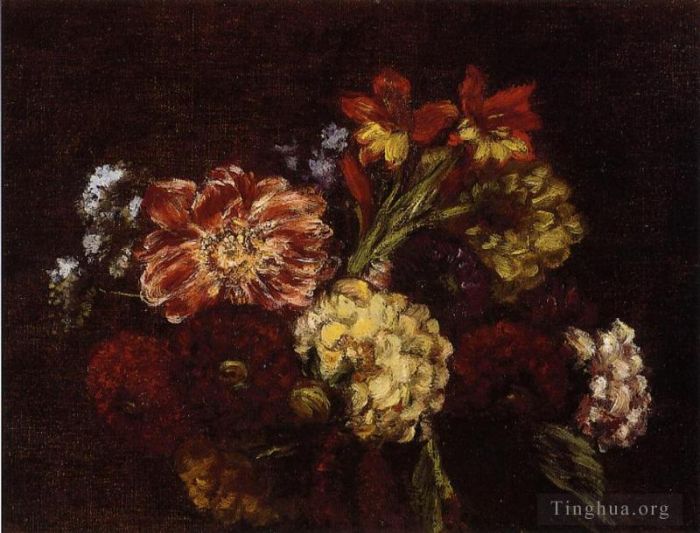 Henri Fantin-Latour Peinture à l'huile - Fleurs Dahlias et Gladiolas