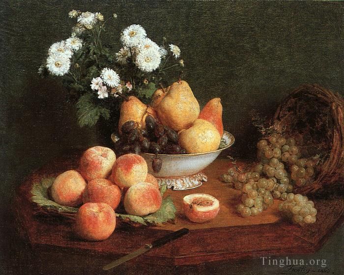 Henri Fantin-Latour Peinture à l'huile - Fleurs et fruits sur une table 1865