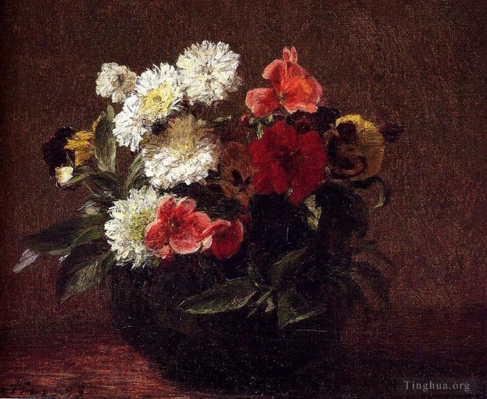 Henri Fantin-Latour Peinture à l'huile - Fleurs dans un pot en argile