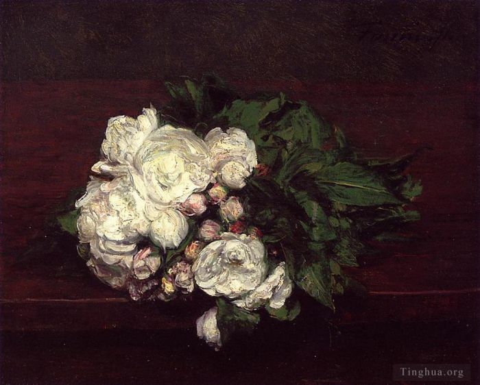 Henri Fantin-Latour Peinture à l'huile - Fleurs Roses Blanches