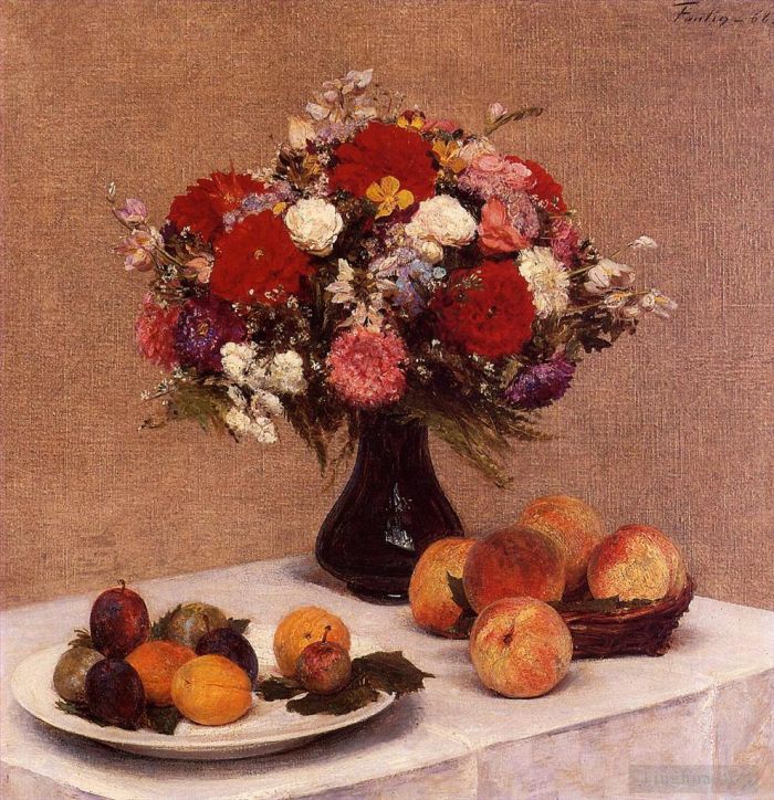 Henri Fantin-Latour Peinture à l'huile - Fleurs et fruits