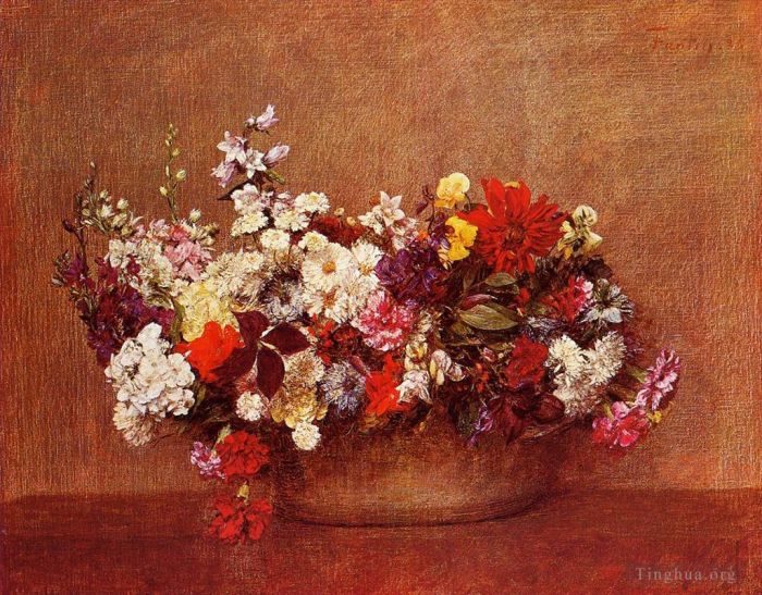Henri Fantin-Latour Peinture à l'huile - Fleurs dans un bol