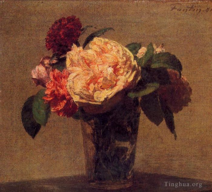 Henri Fantin-Latour Peinture à l'huile - Fleurs dans un vase