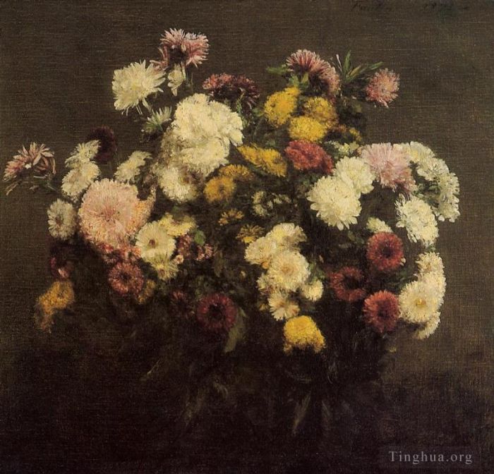 Henri Fantin-Latour Peinture à l'huile - Grand Bouquet de Chrysanthèmes2