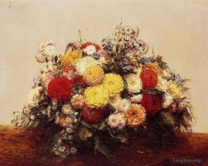 Henri Fantin-Latour œuvres - Grand Vase de Dahlias et Fleurs Assorties