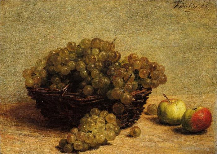 Henri Fantin-Latour Peinture à l'huile - Nature Morte Raisins et Pommes d'Api