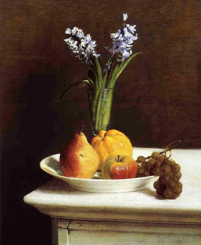 Henri Fantin-Latour Peinture à l'huile - Nature morte jacinthes et fruits