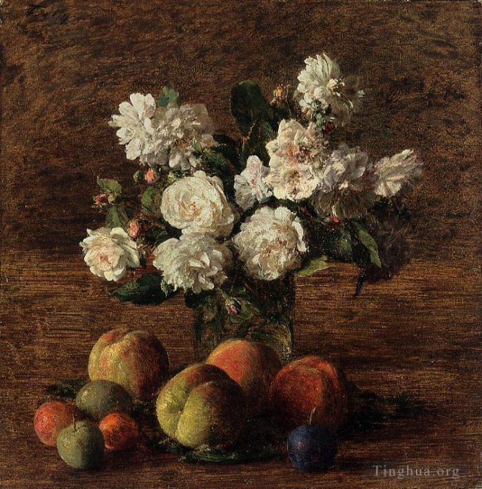 Henri Fantin-Latour Peinture à l'huile - Nature morte roses et fruits
