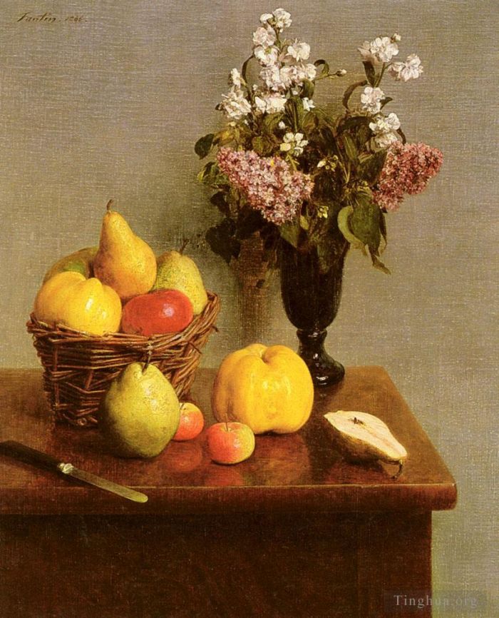 Henri Fantin-Latour Peinture à l'huile - Nature morte avec fleurs et fruits