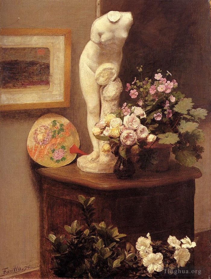 Henri Fantin-Latour Peinture à l'huile - Nature morte au torse et aux fleurs