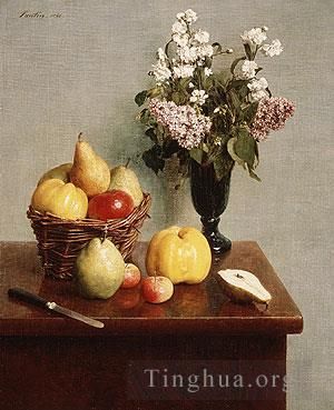 Henri Fantin-Latour Peinture à l'huile - Nature morte aux fleurs et aux fruits 1866