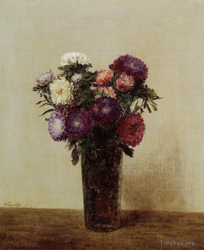Henri Fantin-Latour Peinture à l'huile - Vase de Fleurs Reines Marguerites