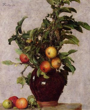 Henri Fantin-Latour œuvres - Vase avec pommes et feuillage