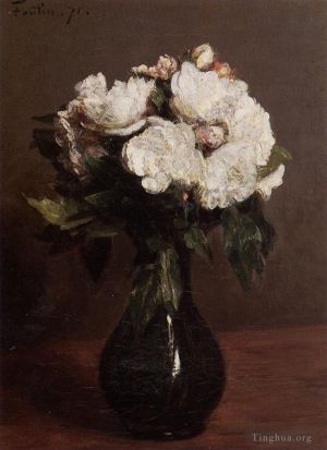Henri Fantin-Latour œuvres - Roses blanches dans un vase vert
