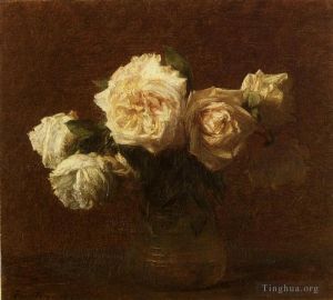 Henri Fantin-Latour œuvres - Roses roses jaunes dans un vase en verre
