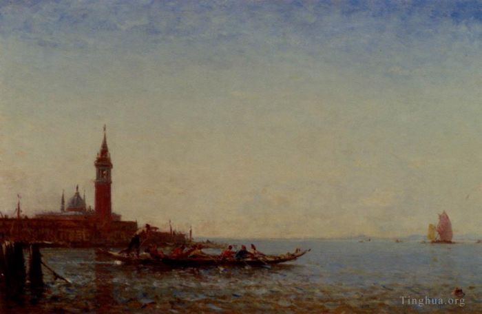 Félix Ziem Peinture à l'huile - Gondole Devant St Giorgio Venise