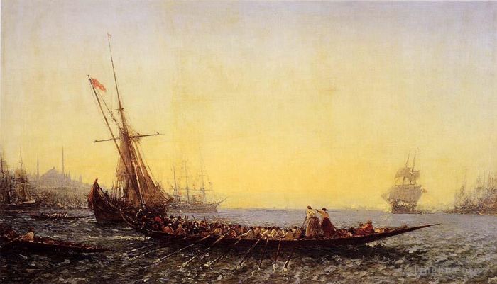 Félix Ziem Peinture à l'huile - Port à Constantinople