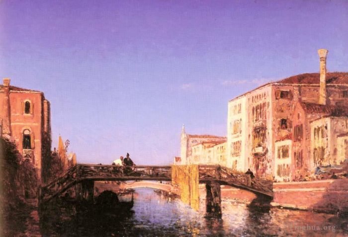 Félix Ziem Peinture à l'huile - Le Pont De Bois A Venise