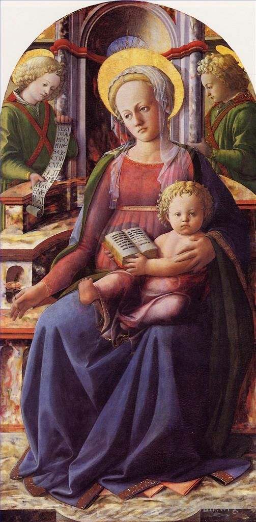 Filippino Lippi Peinture à l'huile - Vierge à l'Enfant trônant avec deux anges